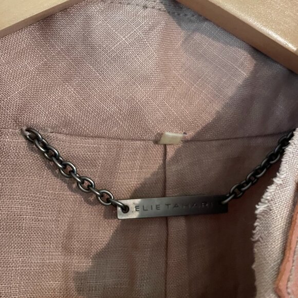 Vintage Elie Tahari Ornate Brown Leather Biker Jacket with linen lining - medium - Picture 8 of 8